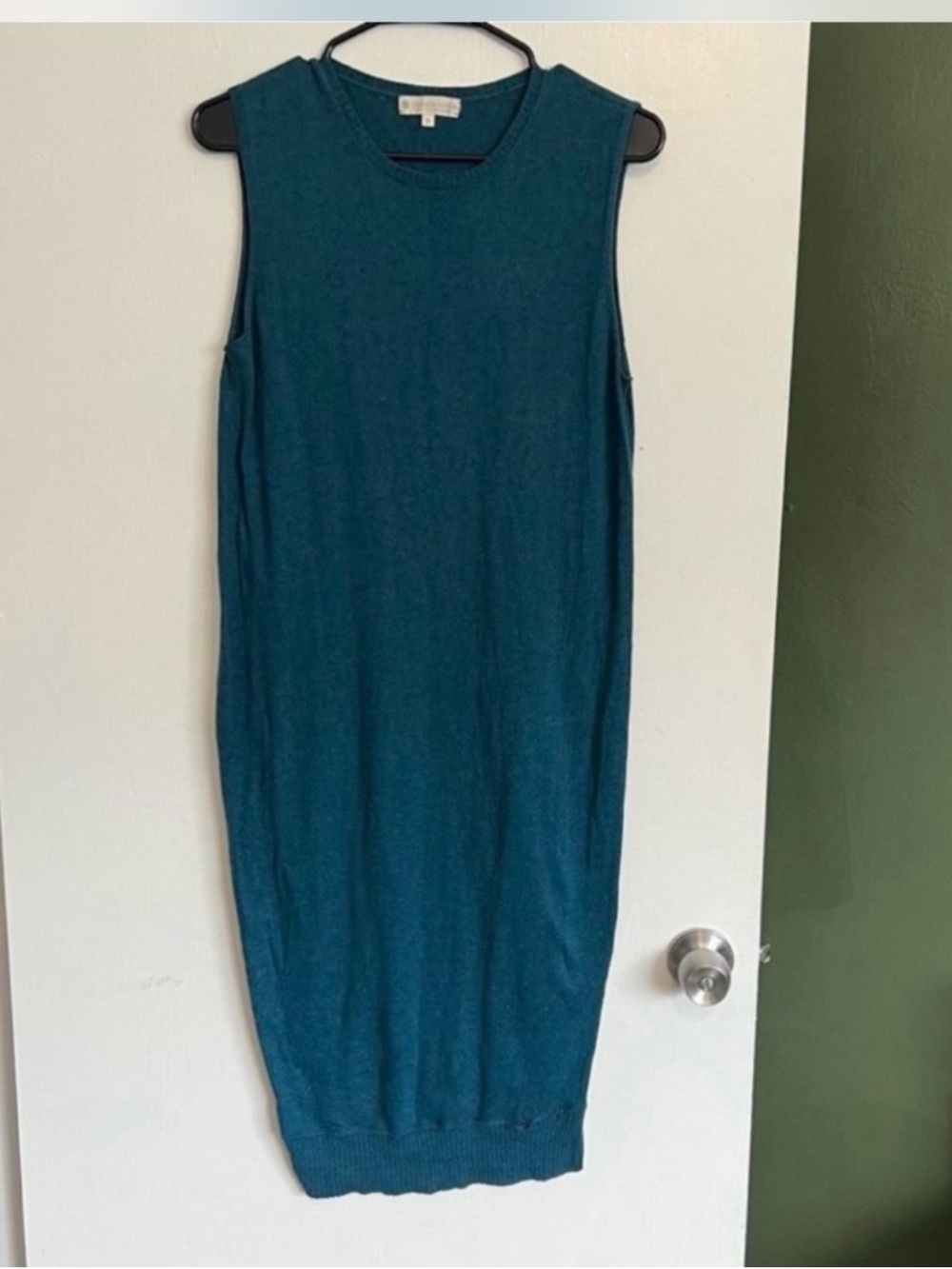 Indigenous blue sleeveless sweater below knee midi dress cotton made in Peru